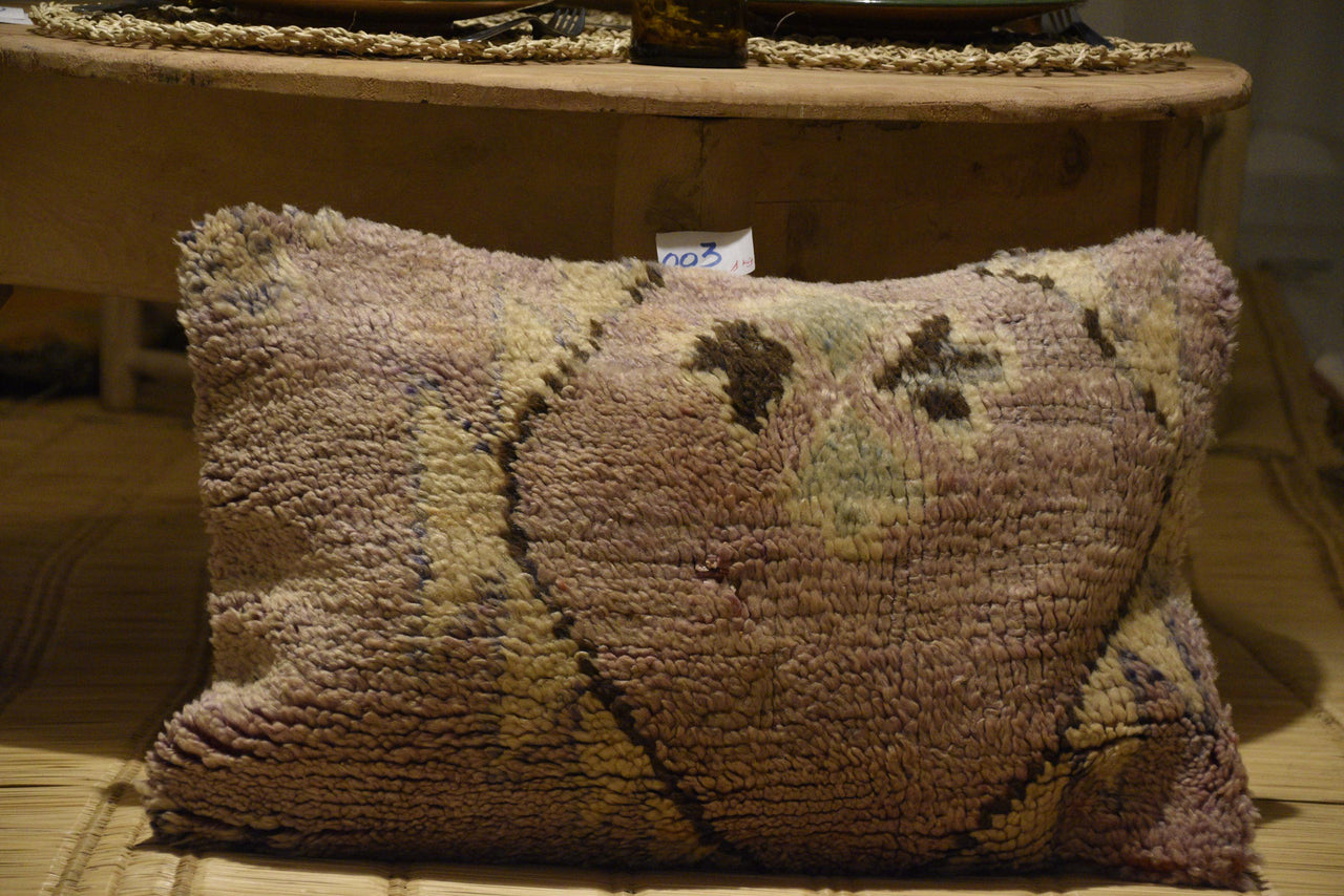Two Handmade Vintage Moroccan Rug Pillow: Berber Wool Cushion Cover (24x16 Inches) Vintage