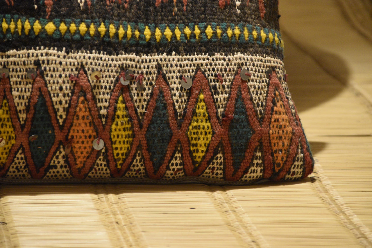 Two Vintage Moroccan Kilim Cushion Cover: Handcrafted Wool Tribal Pillow (24x16 Inches) Vintage
