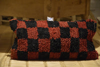Two Vintage Moroccan Checkerboard Pillow Cover: Handcrafted Wool Tribal Cushion (24x12 Inches) Vintage