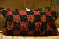 Two Vintage Moroccan Checkerboard Pillow Cover: Handcrafted Wool Tribal Cushion (24x12 Inches) Vintage