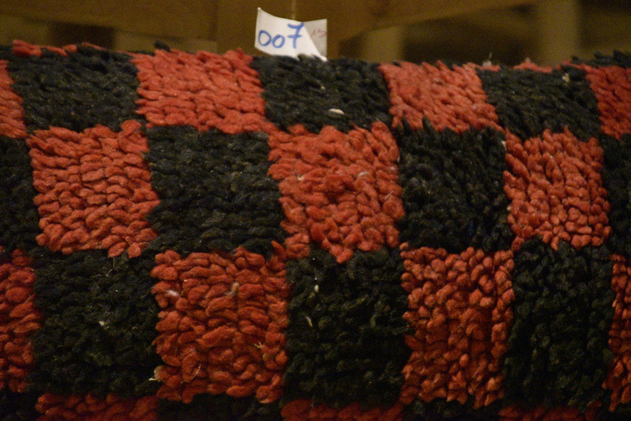 Two Vintage Moroccan Checkerboard Pillow Cover: Handcrafted Wool Tribal Cushion (24x12 Inches) Vintage