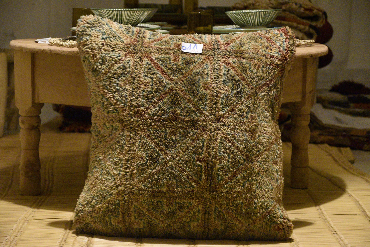 Two Vintage Moroccan Rug Cushion Cover: Handwoven Wool Tribal Pillow (20x16 Inches) Vintage