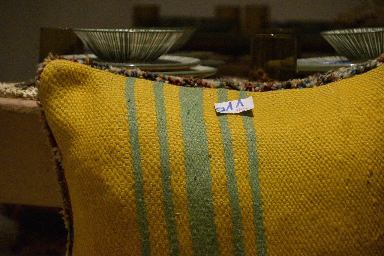 Two Vintage Moroccan Rug Cushion Cover: Handwoven Wool Tribal Pillow (20x16 Inches) Vintage