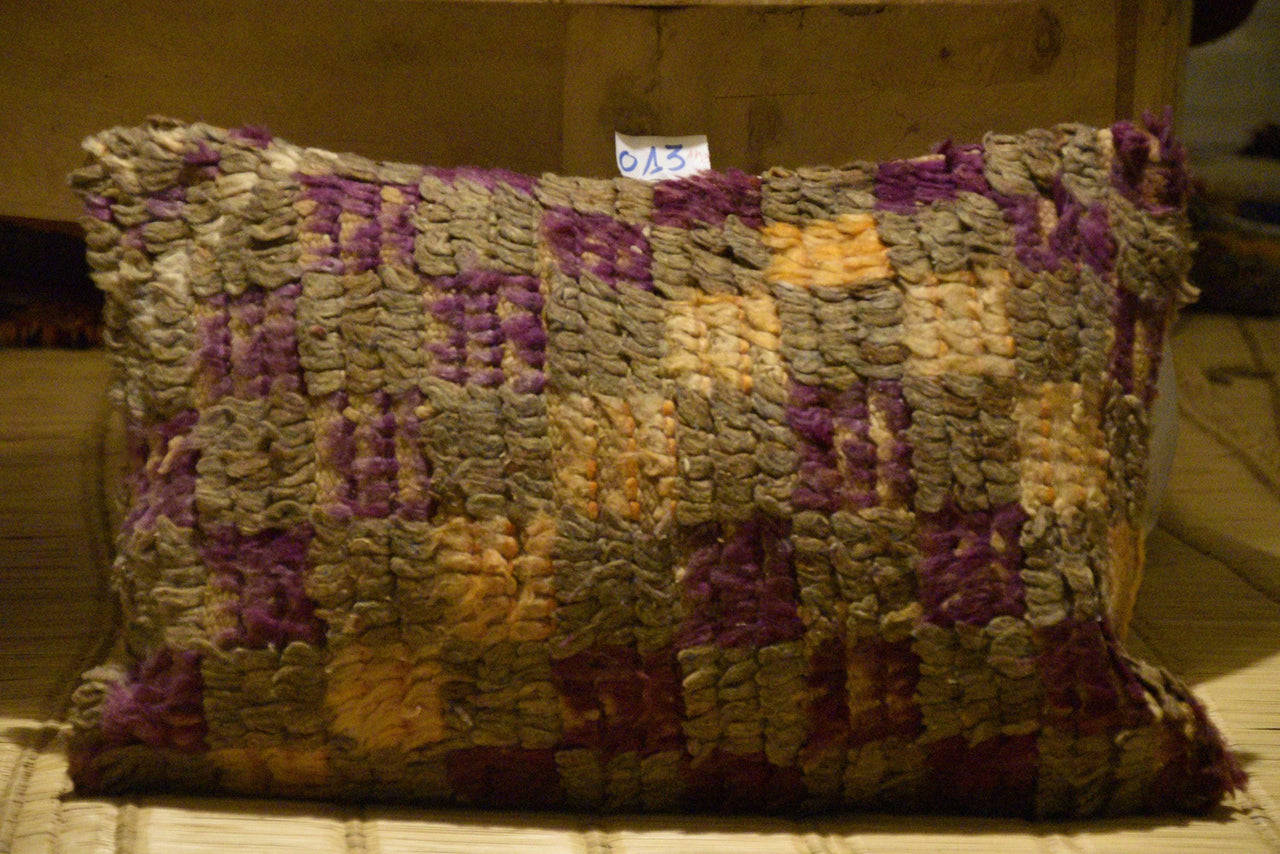 Two Vintage Moroccan Boujaad Pillow Cover: Patchwork Geometric Wool Lumbar Cushion (20x16) Vintage