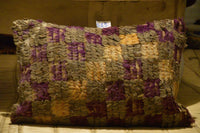 Two Vintage Moroccan Boujaad Pillow Cover: Patchwork Geometric Wool Lumbar Cushion (20x16) Vintage