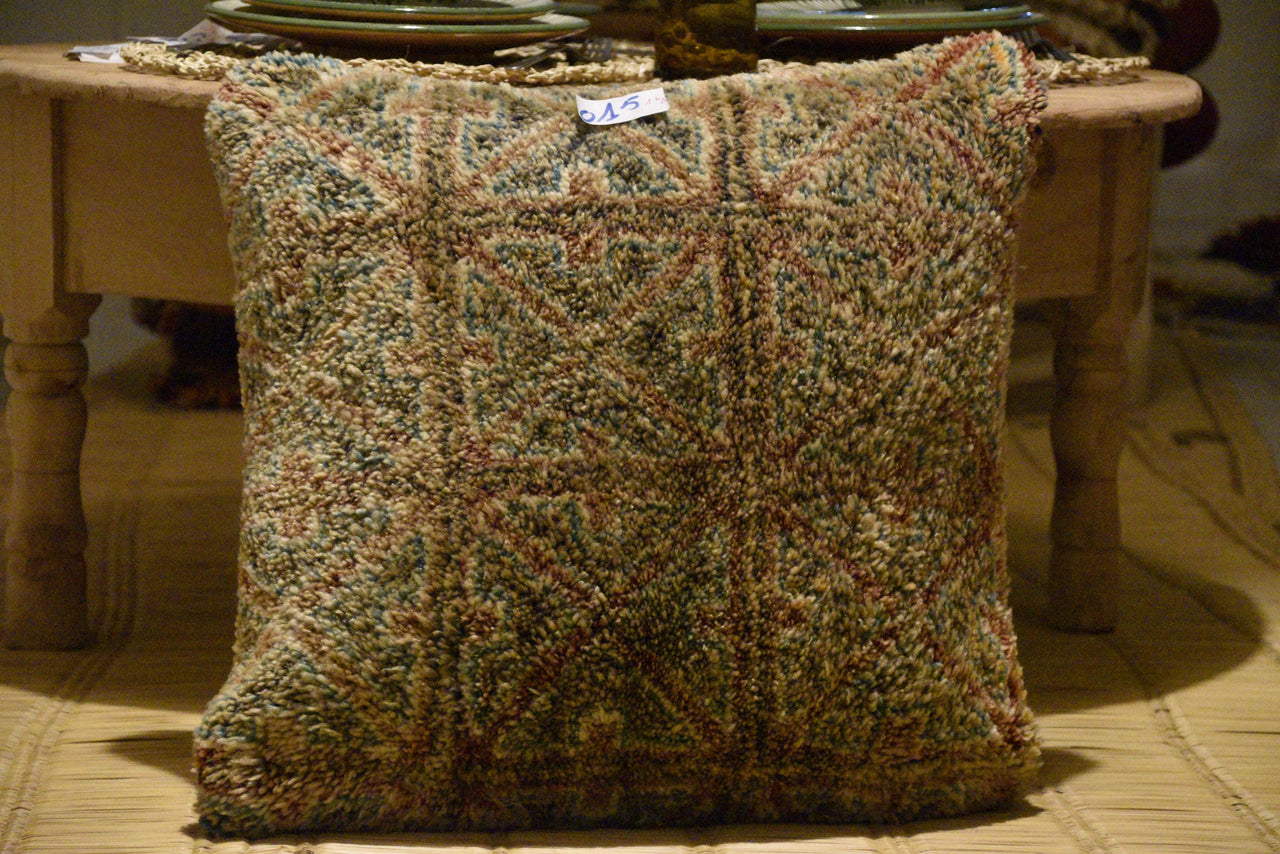 Two Vintage Moroccan Boujaad Pillow Cover: Handwoven Wool Rug Kilim (20x20 Inches) Vintage