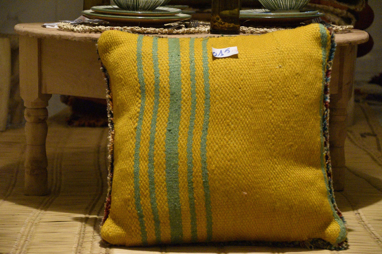 Two Vintage Moroccan Boujaad Pillow Cover: Handwoven Wool Rug Kilim (20x20 Inches) Vintage