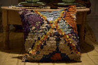 Two Vintage Moroccan Boucherouite Pillow Cover | Shaggy Rag Kilim Accent Case 20x20 Inches Vintage