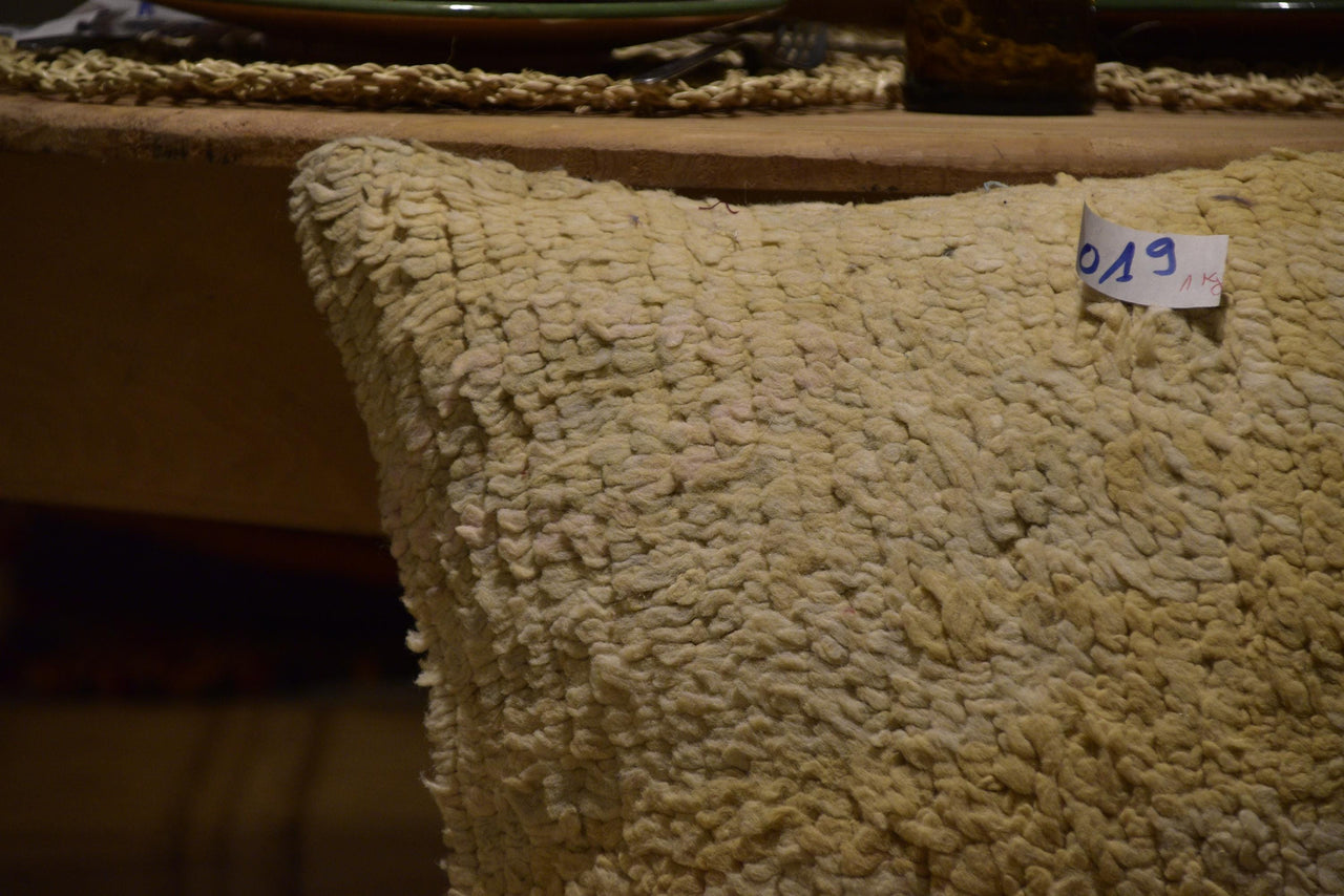 Two Vintage Moroccan Beni Ourain Pillow | Solid Cream Textured Wool Cover 20x20 Vintage