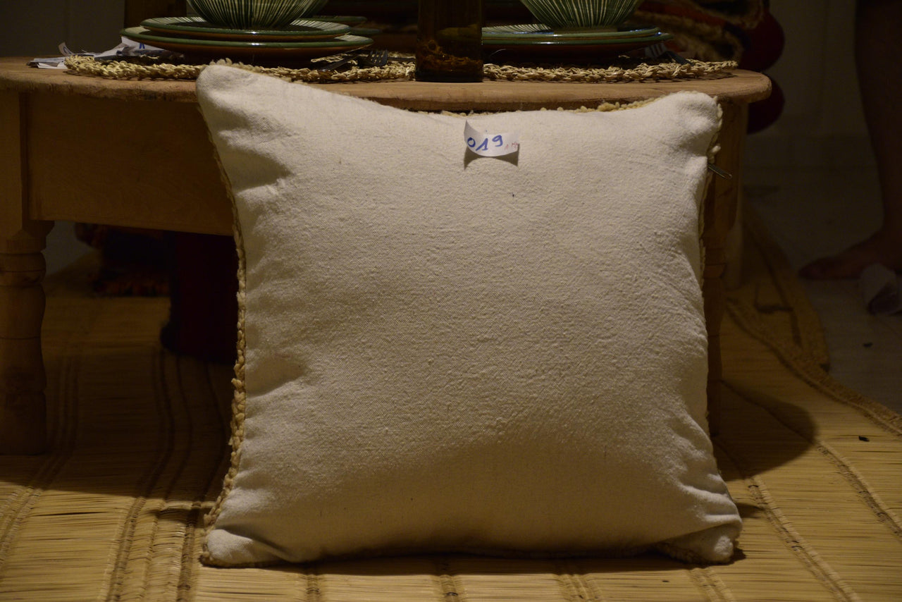 Two Vintage Moroccan Beni Ourain Pillow | Solid Cream Textured Wool Cover 20x20 Vintage
