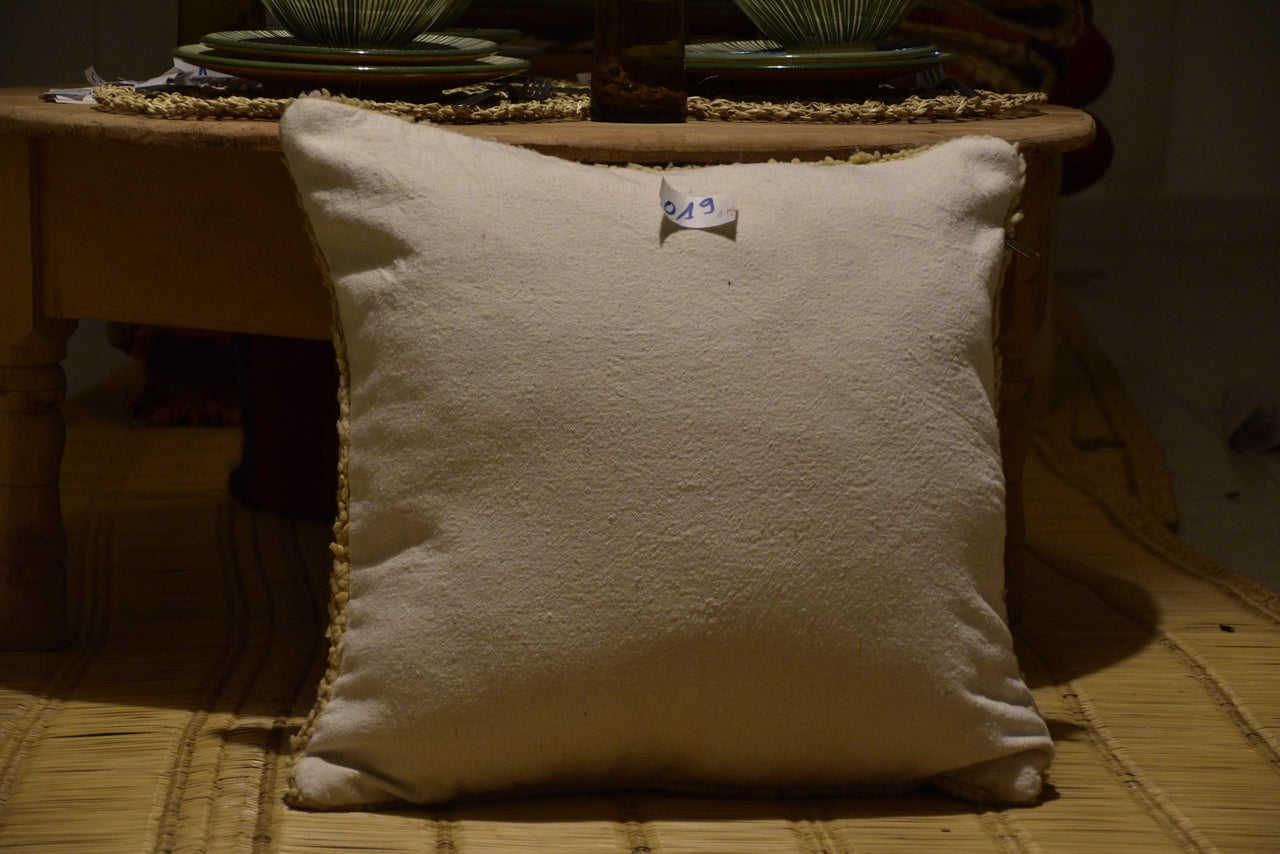 Two Vintage Moroccan Beni Ourain Pillow | Solid Cream Textured Wool Cover 20x20 Vintage