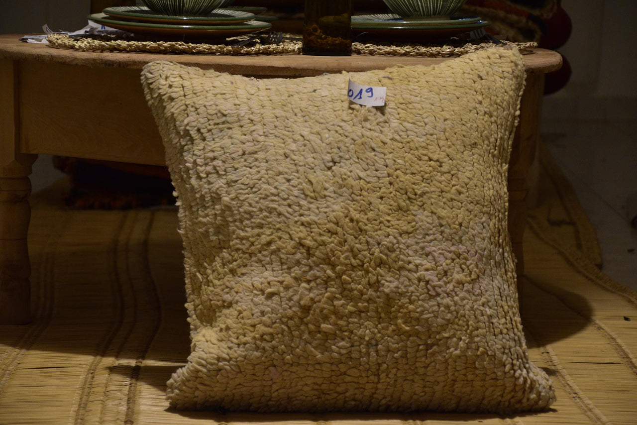 Two Vintage Moroccan Beni Ourain Pillow | Solid Cream Textured Wool Cover 20x20 Vintage