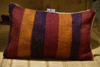 Two Vintage Moroccan Boujad Kilim Pillow | Reversible High-Pile Wool Accent Cushion 12x20 Vintage