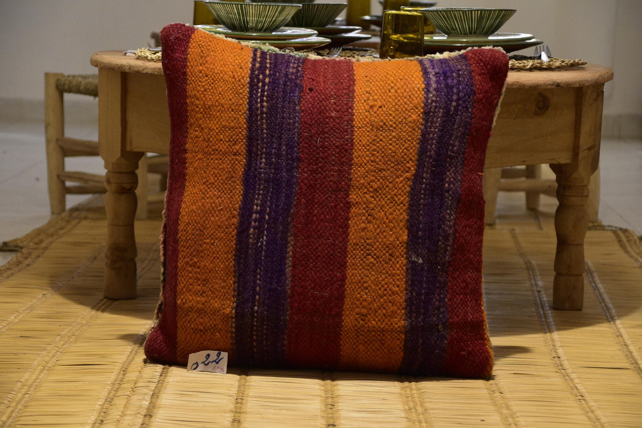 Two Vintage Moroccan Boujad Kilim Pillow | Reversible High-Pile Wool Cushion 20x20 Vintage
