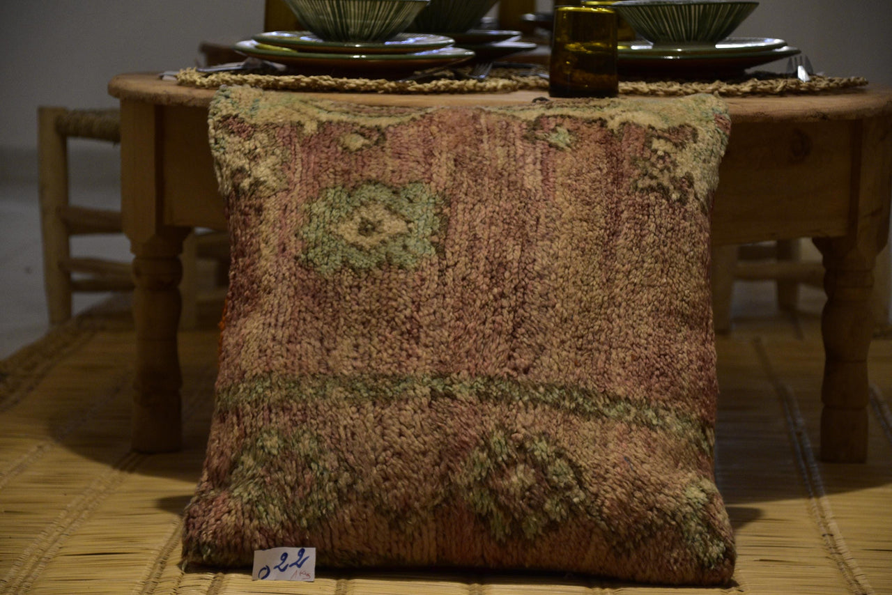 Two Vintage Moroccan Boujad Kilim Pillow | Reversible High-Pile Wool Cushion 20x20 Vintage