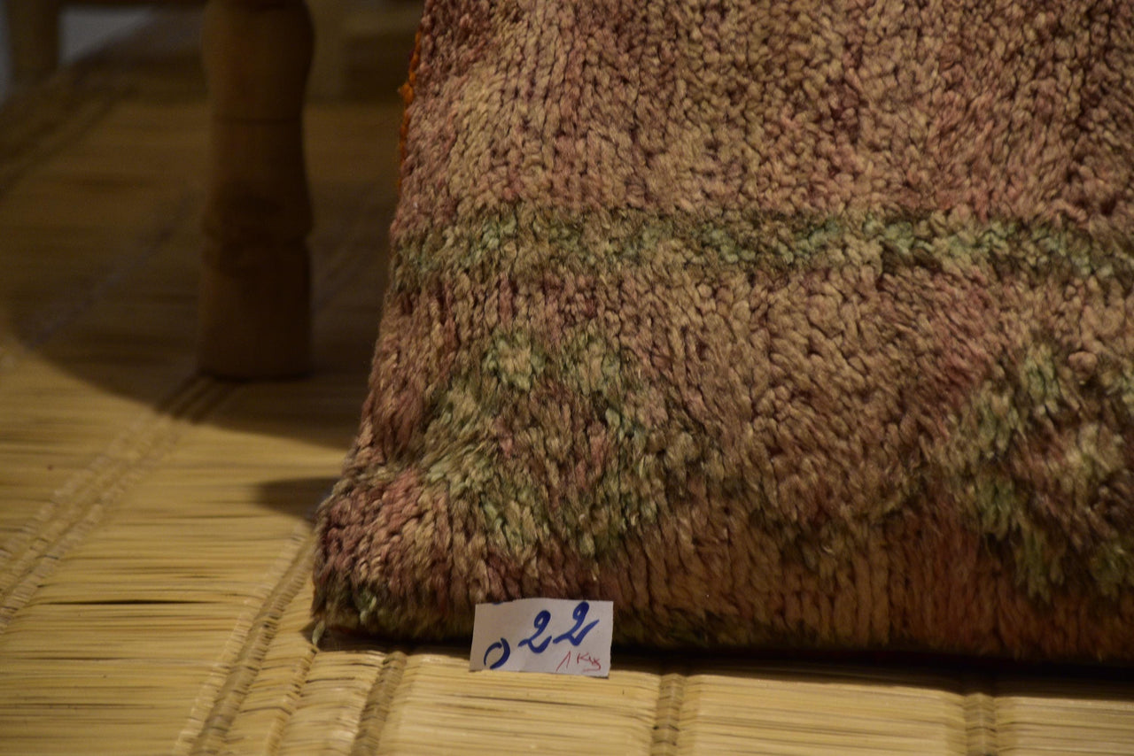 Two Vintage Moroccan Boujad Kilim Pillow | Reversible High-Pile Wool Cushion 20x20 Vintage