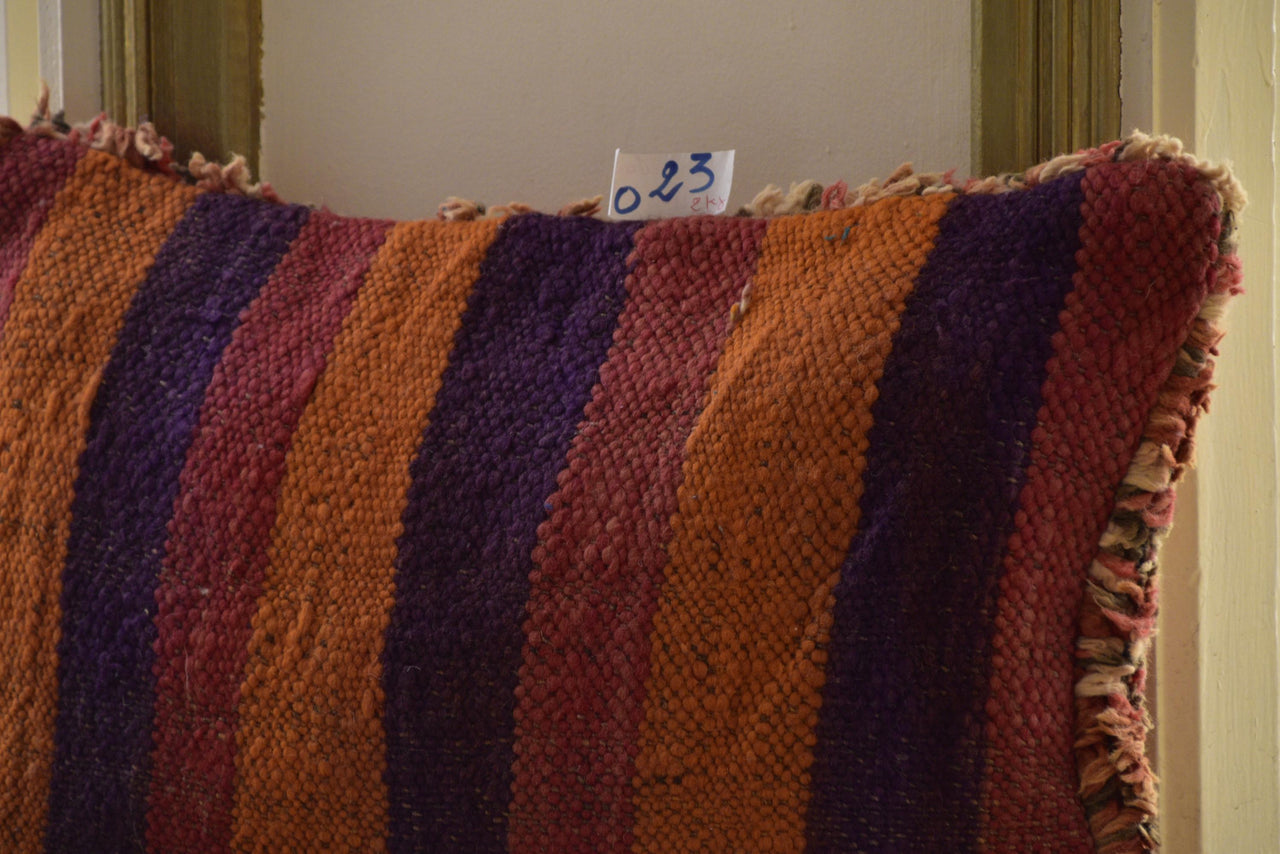 Two Vintage Moroccan Boujad Kilim Pillow | Reversible High-Pile Shaggy Wool Cushion 16x20 Vintage