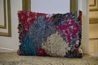 Two Vintage Moroccan Boucherouite Pillow | Vibrant Abstract Rag Rug Cushion 16x20 Vintage