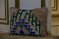 Two Vintage Moroccan Boujad Pillow | Shaggy Geometric Tribal Wool Cushion 16x20 Vintage