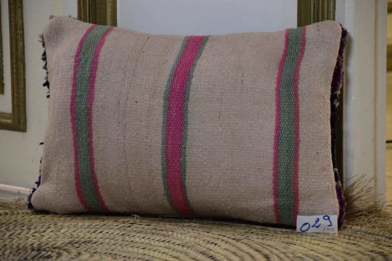 Two Reversible Vintage Moroccan Rug Cushion Cover, Wool Kilim Pillow, Boho Ethnic Decor (16x20)