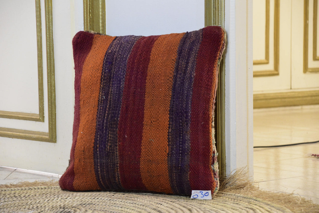Two Vintage Pillow Cover, Reversible Wool Kilim Cushion, Tribal Boho Decor 18x18