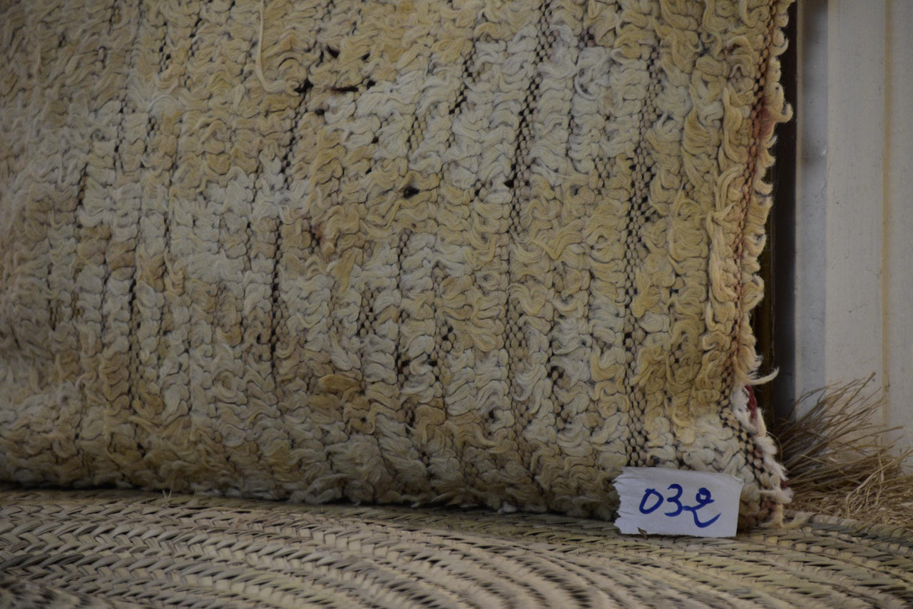 Two Reversible Moroccan Boujad Pillow, Cream Shaggy Wool Kilim Cushion, Boho Decor 16x20