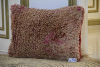Two Reversible Moroccan Boujad Pillow, Coral Pink Wool Rug Cushion, Brick Red Kilim Throw