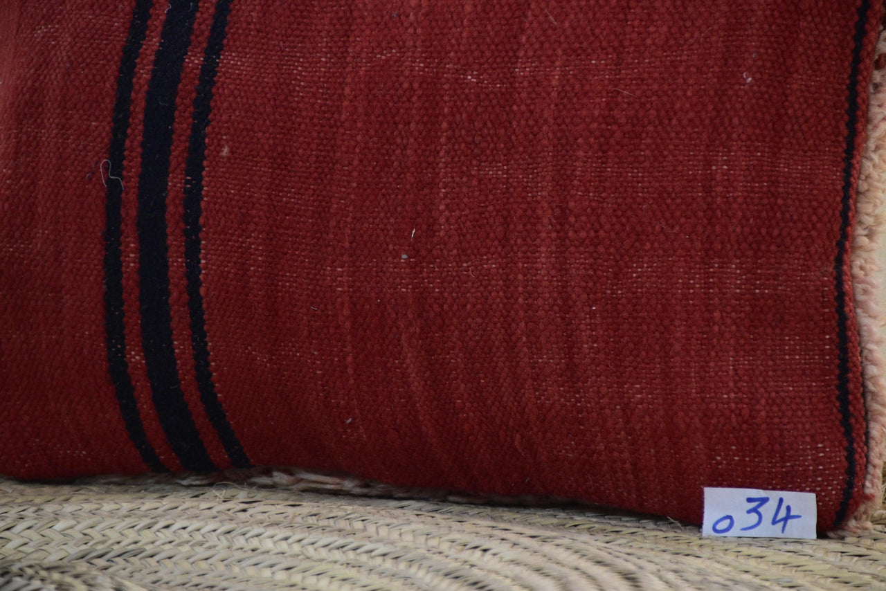 Two Reversible Moroccan Boujad Pillow, Coral Pink Wool Rug Cushion, Brick Red Kilim Throw