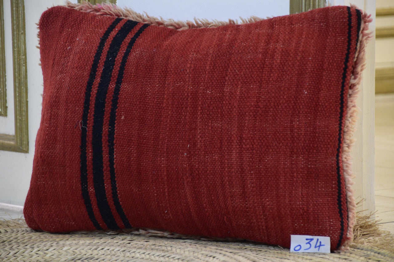 Two Reversible Moroccan Boujad Pillow, Coral Pink Wool Rug Cushion, Brick Red Kilim Throw