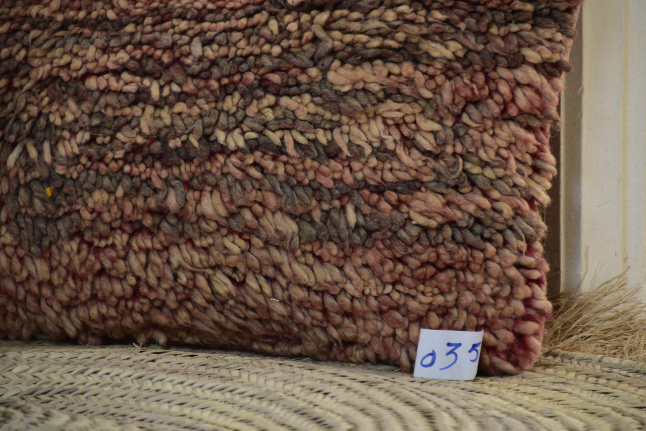 Two Reversible Moroccan Boujad Pillow, Pink Brown Wool Rug Cushion (16x20)