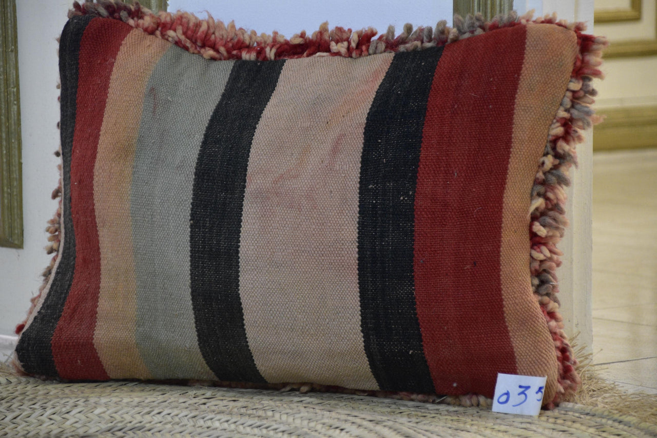 Two Reversible Moroccan Boujad Pillow, Pink Brown Wool Rug Cushion (16x20)