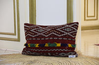 Two Vintage Moroccan Kilim Pillow, Burgundy Wool Cushion, Tribal Berber Throw 16x20 Vintage