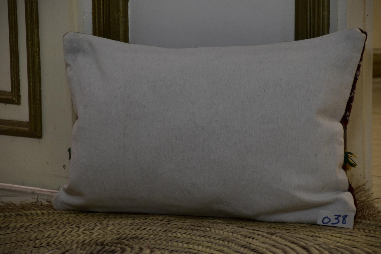 Two Vintage Moroccan Kilim Pillow, Burgundy Wool Cushion, Tribal Berber Throw 16x20 Vintage