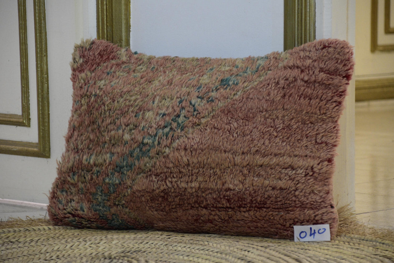 Two Vintage Moroccan Wool Pillow, Reversible Dusty Rose Kilim Lumbar Cushion Vintage