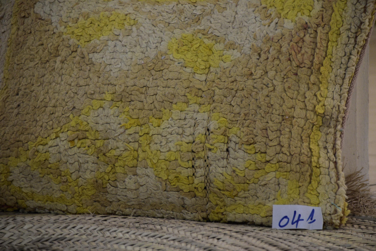 Two Vintage Moroccan Berber Wool Pillow, Ochre Yellow High-Pile Kilim Cushion 16x20 Vintage