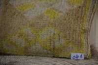Two Vintage Moroccan Berber Wool Pillow, Ochre Yellow High-Pile Kilim Cushion 16x20 Vintage
