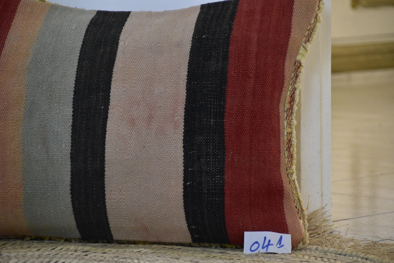 Two Vintage Moroccan Berber Wool Pillow, Ochre Yellow High-Pile Kilim Cushion 16x20 Vintage