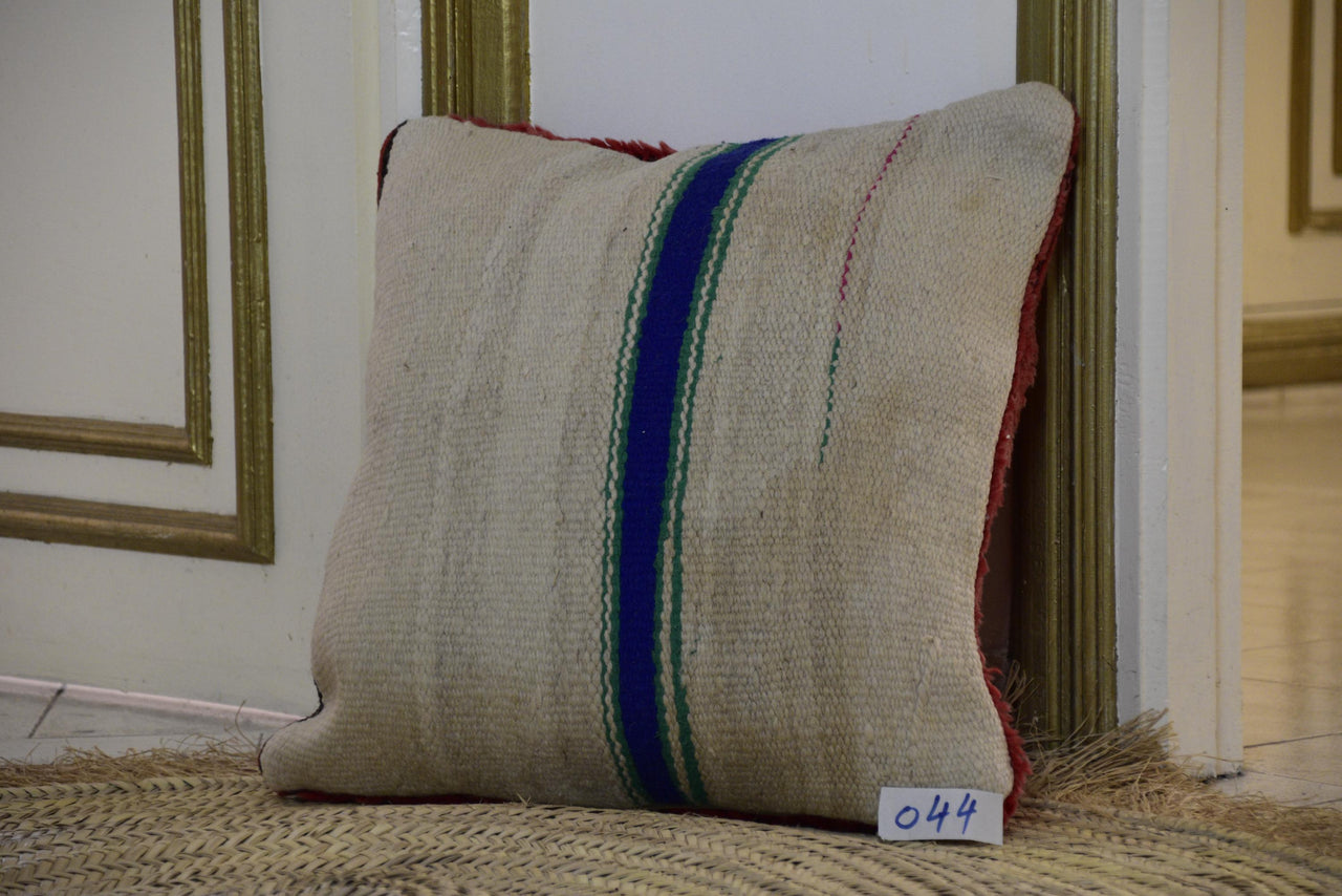 Two Reversible Vintage Moroccan Rug Pillow, Terracotta Berber Wool Kilim Cushion 20x20 Vintage