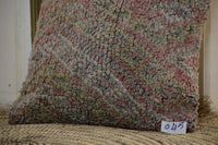 Two Vintage Moroccan Wool Rug Pillow Cover, Dusty Rose Mustard Geometric Cushion Vintage