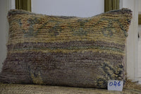 Two Distressed Vintage Moroccan Wool Lumbar Pillow, Pastel Mauve Mustard Yellow Rug Cushion Vintage