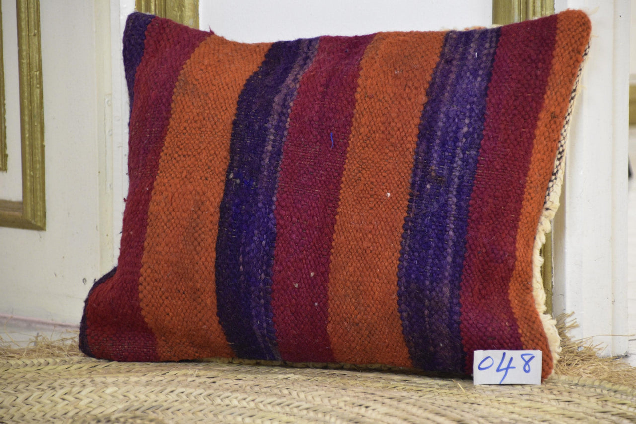 Two Reversible Vintage Moroccan Rug Pillow, Mustard Yellow Cream Kilim Cushion, 16x20 Vintage