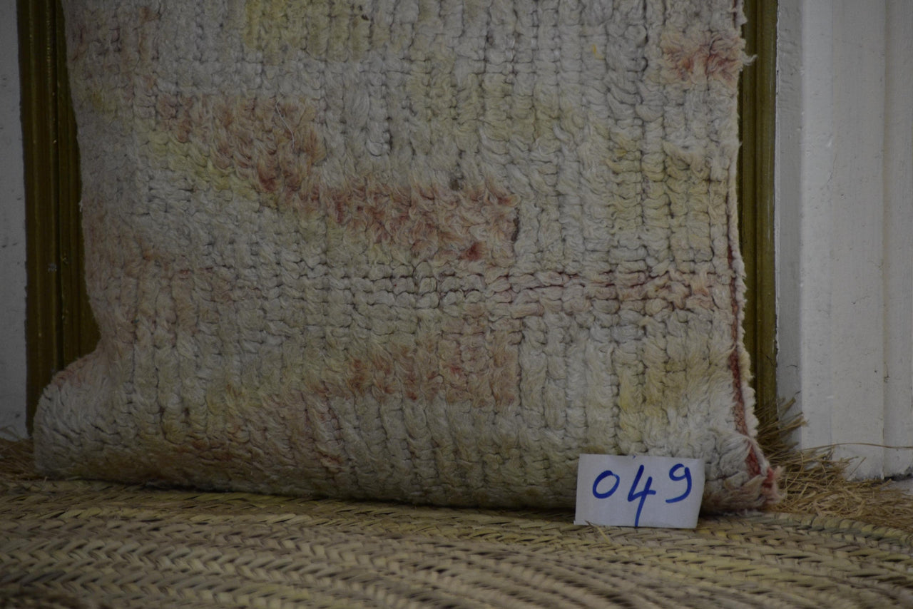 Two Vintage Moroccan Boujad Pillow, Neutral Wool Rug Cushion, Shaggy Boho Throw (18x18)