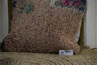 Two Vintage Moroccan Boujad Lumbar Pillow, Hand-Spun Wool Rug Cushion, Earth Tone Berber 16x18
