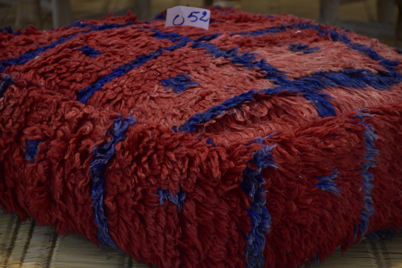 Two Vintage Moroccan Wool Pouf Ottoman, Terracotta Berber Floor Cushion (24x24x8) Vintage