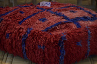 Two Vintage Moroccan Wool Pouf Ottoman, Terracotta Berber Floor Cushion (24x24x8) Vintage