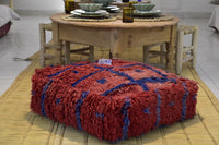 Two Vintage Moroccan Wool Pouf Ottoman, Terracotta Berber Floor Cushion (24x24x8) Vintage