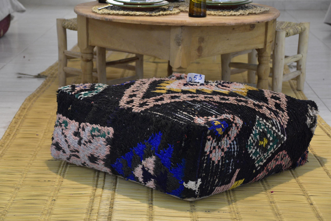 Two Vintage Moroccan Wool Pouf, Terracotta Berber Ottoman, Square Boho Floor Cushion (Unstuffed) Vintage
