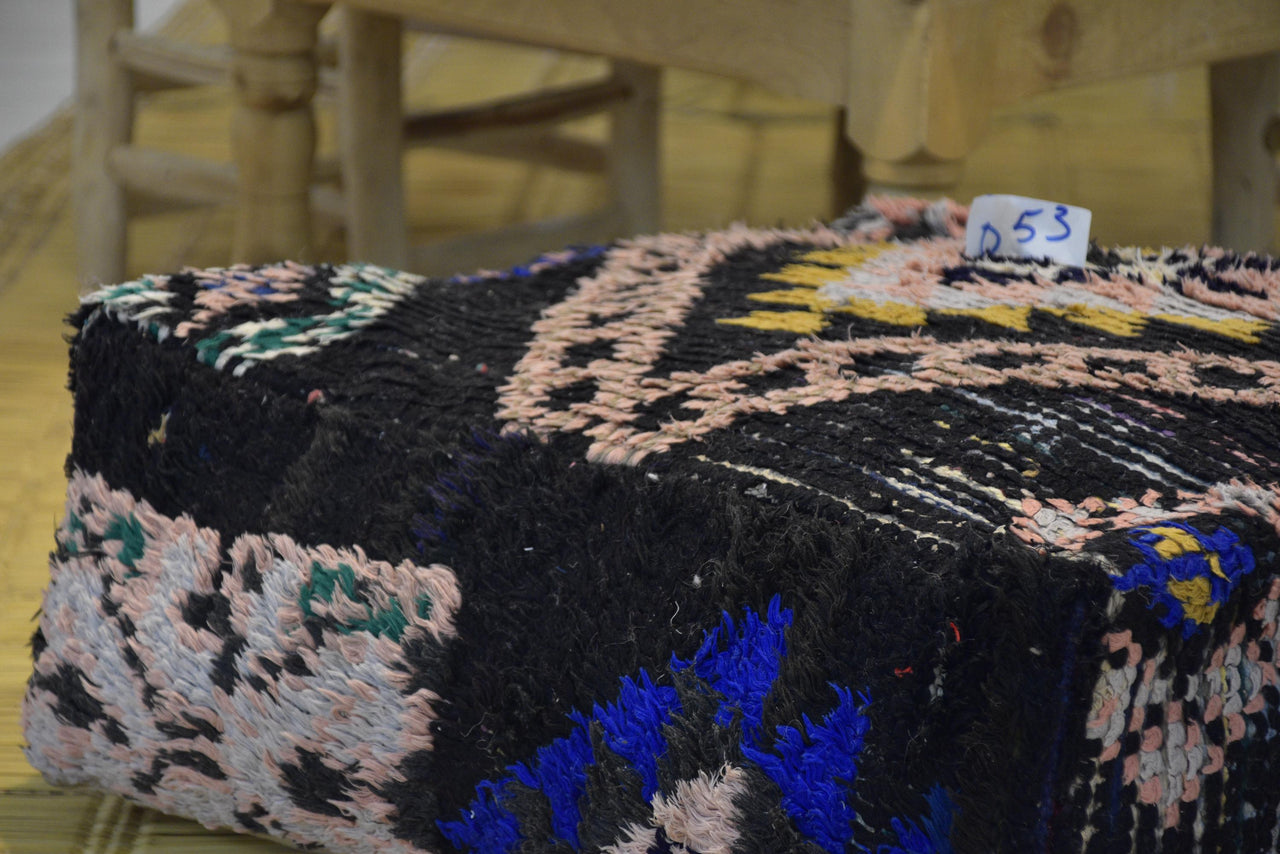 Two Vintage Moroccan Wool Pouf, Terracotta Berber Ottoman, Square Boho Floor Cushion (Unstuffed) Vintage