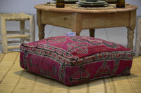 Two Vintage Moroccan Wool Pouf Ottoman, Burnt Orange Terracotta Berber Cushion (24x24x8) Vintage