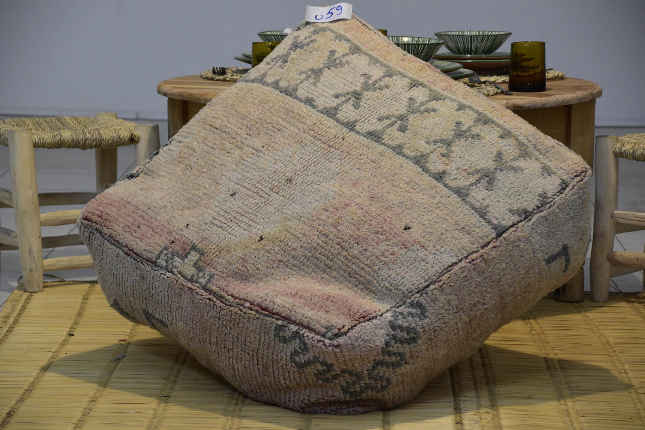 Two Vintage Moroccan Wool Pouf, Burnt Orange Terracotta Berber Ottoman (24x24x8)